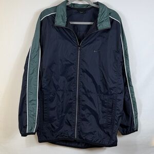 Nike Men's Dark Blue‎ & Green Windbreaker. Size L. Collar. Two pockets. Full zip